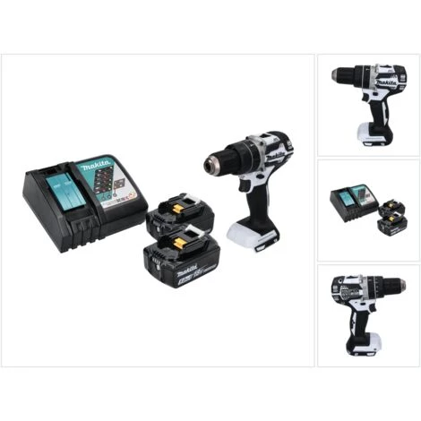 Makita DHP 484 RT W Perceuse-visseuse à Percussion Sans Fil 18 V 54 Nm Brushless + 2x Batteries 5,0 Ah + Chargeur 3 Makita DHP 484 RT W Perceuse-visseuse à Percussion Sans Fil 18 V 54 Nm Brushless + 2x Batteries 5,0 Ah + Chargeur