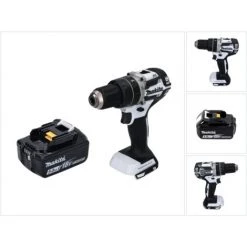 Makita DHP 484 T1 W Perceuse-visseuse à Percussion Sans Fil 18 V 54 Nm Brushless + 1x Batterie 5,0 Ah - Sans Chargeur