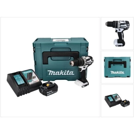 Makita DHP 484 RF1J W Perceuse-visseuse à Percussion Sans Fil 18 V 54 Nm Brushless + 1x Batterie 3,0 Ah + Chargeur + Makpac 3 Makita DHP 484 RF1J W Perceuse-visseuse à Percussion Sans Fil 18 V 54 Nm Brushless + 1x Batterie 3,0 Ah + Chargeur + Makpac