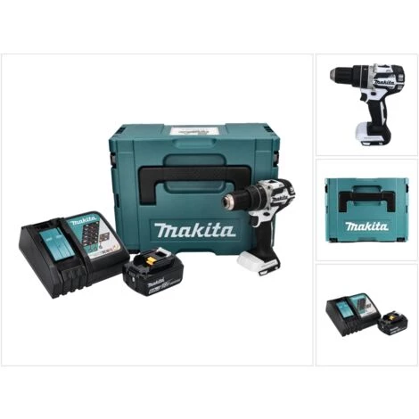 Makita DHP 484 RG1J W Perceuse-visseuse à Percussion Sans Fil 18 V 54 Nm Brushless + 1x Batterie 6,0 Ah + Chargeur + Makpac 3 Makita DHP 484 RG1J W Perceuse-visseuse à Percussion Sans Fil 18 V 54 Nm Brushless + 1x Batterie 6,0 Ah + Chargeur + Makpac
