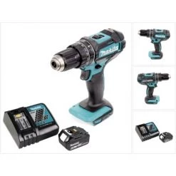 Makita DHP 482 RG1 Perceuse-visseuse à Percussion Sans Fil 18 V 62 Nm + 1x Batterie 6,0 Ah + Chargeur