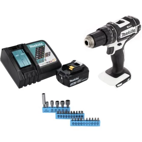 Makita DHP 482 RF1W Perceuse-visseuse à Percussion Sans Fil 18 V 62 Nm + 1x Batterie 3,0 Ah + Chargeur + Jeu D'embouts - 26 Pièces 4 Makita DHP 482 RF1W Perceuse-visseuse à Percussion Sans Fil 18 V 62 Nm + 1x Batterie 3,0 Ah + Chargeur + Jeu D'embouts - 26 Pièces – Image 2
