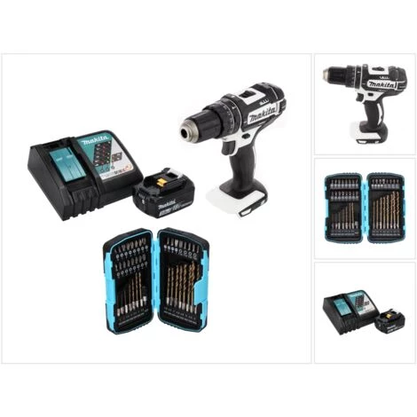 Makita DHP 482 RF1W Perceuse-visseuse à Percussion Sans Fil 18 V 62 Nm + 1x Batterie 3,0 Ah + Chargeur + Jeu De Forets - 40 Pièces 3 Makita DHP 482 RF1W Perceuse-visseuse à Percussion Sans Fil 18 V 62 Nm + 1x Batterie 3,0 Ah + Chargeur + Jeu De Forets - 40 Pièces