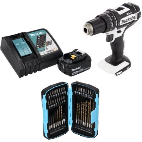 Makita DHP 482 RF1W Perceuse-visseuse à Percussion Sans Fil 18 V 62 Nm + 1x Batterie 3,0 Ah + Chargeur + Jeu De Forets - 40 Pièces 4 Makita DHP 482 RF1W Perceuse-visseuse à Percussion Sans Fil 18 V 62 Nm + 1x Batterie 3,0 Ah + Chargeur + Jeu De Forets - 40 Pièces – Image 2