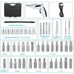 LITZEE Visseuse Et Tournevis électrique 47pcs Tournevis électrique Batterie Au Lithium Perceuse Rechargeable Tournevis Multifonctionnel Sans Fil Perceuse électrique Outils électriques Charge USB, Blanc - Blanc Perceuse -Perceuse Soldes 2022 60299548 3