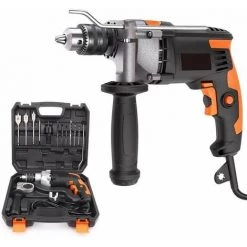 TODOT Perceuse à Percussion 850W 2 En 1, 15 Jeu De Forets, 3000RPM, Poignée Latérale 360 °, Mode Marteau Et Perceuse - PID03B