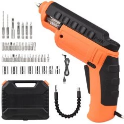 TANCYCO Jeu De 47 Tournevis électriques Avec étui Tournevis Sans Fil 6 N.m Avec Tête Rotative 32 Embouts De Vis Perceuse électrique Portative Rechargeable Tournevis Avec Tige D'extension Lampe De Travail LED