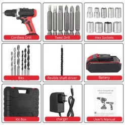 GETLITOOL Perceuse Visseuse Au Lithium-ion Sans Fil 21V + Outils De Perçage Ensemble Perforateur Burineur 18+1 Couple Bleu Avec Chargeur 2 Batteries - Rouge -Perceuse Soldes 2022 61048204 5