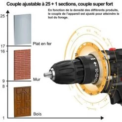 QERSTA Perceuse Visseuse Sans Fil, 1200 Tr/min, Mandrin En Métal 10 Mm, Indicateur LED, Perceuse Visseuse Pour Projets De Bricolage -Perceuse Soldes 2022 61062311 2