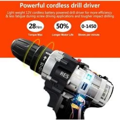 QERSTA Perceuse Visseuse Sans Fil, 1200 Tr/min, Mandrin En Métal 10 Mm, Indicateur LED, Perceuse Visseuse Pour Projets De Bricolage -Perceuse Soldes 2022 61062311 3