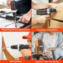 QERSTA Perceuse Visseuse Sans Fil, 1200 Tr/min, Mandrin En Métal 10 Mm, Indicateur LED, Perceuse Visseuse Pour Projets De Bricolage -Perceuse Soldes 2022 61062311 5