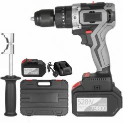 LITZEE Perceuse Perceuse-visseuse Sans Fil 21V 6.0A Couple Max 200N.m Mandrin Sans Clé En Métal 1/2 Pouce 20+3 Positions 0-1550RMP Perceuse-visseuse à Percussion à Vitesse Variable Avec Boîte à Outils En Plastique, Prise UK Avec 2 Batteries 6.0Ah Perceuse