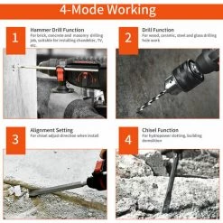 LITZEE Perceuse à Percussion Rotative 21 V Sans Balais à 4 Fonctions, Poignée Réglable SDS-plus De 1 Pouce, Kit De Démolition De Perceuse Sans Fil à 980 Tr/min Avec 9 Accessoires Et Boîte De Transport - Prise EU Batterie 1x6.0Ah Perceuse -Perceuse Soldes 2022 61104598 4