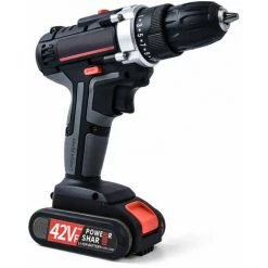 LITZEE Perceuse électrique Rechargeable Sans Fil à Double Vitesse 42VF Perceuse à Main électrique Alimentée Par Batterie Au Lithium Avec Batterie 2 Pièces Perceuse