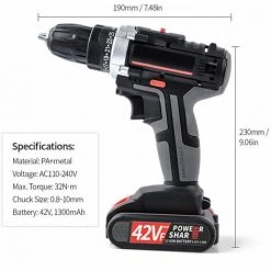 LITZEE Perceuse électrique Rechargeable Sans Fil à Double Vitesse 42VF Perceuse à Main électrique Alimentée Par Batterie Au Lithium Avec Batterie 2 Pièces Perceuse -Perceuse Soldes 2022 61105021 4