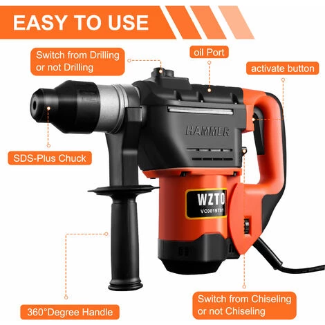 BENOBBY KIDS Marteau-perforateur électrique Perceuses à Percussion Vitesse Variable Marteau Perceuse Électrique Poignée Rotative à 360° 0〜4700 BPM (1600 W, Mandrin SDS Plus, Tête Robuste En Aluminium) 4 BENOBBY KIDS Marteau-perforateur électrique Perceuses à Percussion Vitesse Variable Marteau Perceuse Électrique Poignée Rotative à 360° 0〜4700 BPM (1600 W, Mandrin SDS Plus, Tête Robuste En Aluminium) – Image 2