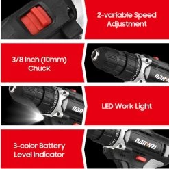 LIFCAUSAL Perceuse Sans Fil Portable 12 V Mandrin 3/8" Réglage De Vitesse 25 + 1 Perceuse électrique Portative Perceuse électrique Avec Indicateur De Batterie Lampe De Travail LED 2 Vitesses Variables Couple Max 20 N.m Comprend 1500 MAh -Perceuse Soldes 2022 63745908 4