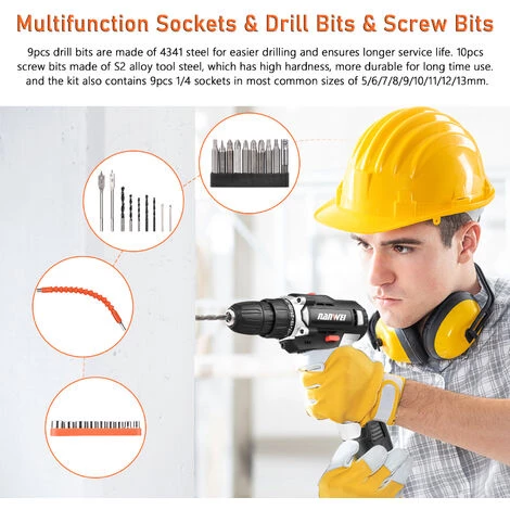LIFCAUSAL Kit D'outils Complet Boîte à Outils électrique Multiple Kit De Quincaillerie Pour Outils à Main Domestiques Perceuse électrique Au Lithium 16,8 V 2 Vitesses Et Ruban En Acier Et Maçonnerie/carrelage/perceuses Plates Pour électriciens Menuiserie Poignées S 4 LIFCAUSAL Kit D'outils Complet Boîte à Outils électrique Multiple Kit De Quincaillerie Pour Outils à Main Domestiques Perceuse électrique Au Lithium 16,8 V 2 Vitesses Et Ruban En Acier Et Maçonnerie/carrelage/perceuses Plates Pour électriciens Menuiserie Poignées S – Image 2
