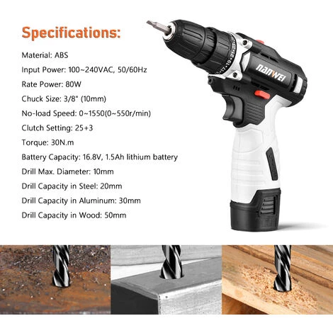 LIFCAUSAL Kit D'outils Complet Boîte à Outils électrique Multiple Kit De Quincaillerie Pour Outils à Main Domestiques Perceuse électrique Au Lithium 16,8 V 2 Vitesses Et Ruban En Acier Et Maçonnerie/carrelage/perceuses Plates Pour électriciens Menuiserie Poignées S 6 LIFCAUSAL Kit D'outils Complet Boîte à Outils électrique Multiple Kit De Quincaillerie Pour Outils à Main Domestiques Perceuse électrique Au Lithium 16,8 V 2 Vitesses Et Ruban En Acier Et Maçonnerie/carrelage/perceuses Plates Pour électriciens Menuiserie Poignées S – Image 4