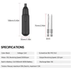 LIFCAUSAL Mini Tournevis Sans Fil 3,6 V Avec Embout à Vis Cruciforme Fendue Outil à Main Tournevis électrique Tournevis Portatif Rechargeable USB Avec Indicateur LED Bicolore -Perceuse Soldes 2022 63746373 2