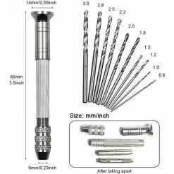 SINCèREETALI 11pcs Mini Drill Styling Set 9cm Perceuse à Main Avec 0.8-3mm Twist Drill Mini Perceuse à Main Pour Bijoux Résine Bois Bougies Et Moulage Artisanat Sculpture DIY Forage -Perceuse Soldes 2022 63818677 4