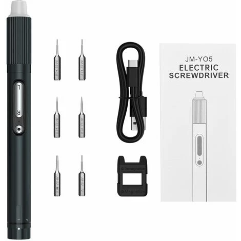 JAKEMY JM-Y05 Tournevis USB Mini Tournevis Électrique Haute Précision Avec 6pcs S2 Bits Cross Torx Standoff Tri-wing Pentagon Bits - Le Noir - Le Noir 3 JAKEMY JM-Y05 Tournevis USB Mini Tournevis Électrique Haute Précision Avec 6pcs S2 Bits Cross Torx Standoff Tri-wing Pentagon Bits - Le Noir - Le Noir