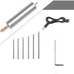 ELLE Mini Perceuses Électriques, 5V Portable Perceuse USB Avec Un Ensemble De Forets De 0,7/0,8/0,9/1,0/1,1, 1,2 Mm+1 Pilote Hexagonal Artisanat Outils Rotatifs Pour Papier Plastique En Bois(argent)