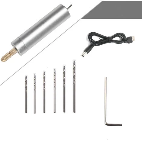 ELLE Mini Perceuses Électriques, 5V Portable Perceuse USB Avec Un Ensemble De Forets De 0,7/0,8/0,9/1,0/1,1, 1,2 Mm+1 Pilote Hexagonal Artisanat Outils Rotatifs Pour Papier Plastique En Bois(argent) 3 ELLE Mini Perceuses Électriques, 5V Portable Perceuse USB Avec Un Ensemble De Forets De 0,7/0,8/0,9/1,0/1,1, 1,2 Mm+1 Pilote Hexagonal Artisanat Outils Rotatifs Pour Papier Plastique En Bois(argent)