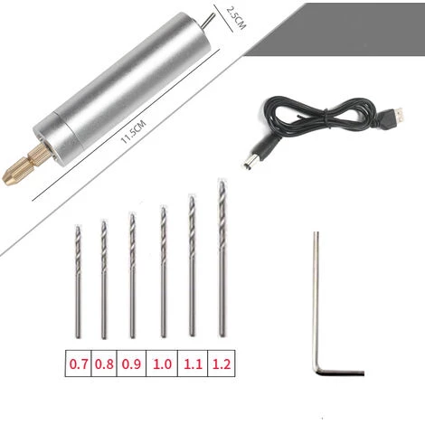 ELLE Mini Perceuses Électriques, 5V Portable Perceuse USB Avec Un Ensemble De Forets De 0,7/0,8/0,9/1,0/1,1, 1,2 Mm+1 Pilote Hexagonal Artisanat Outils Rotatifs Pour Papier Plastique En Bois(argent) 4 ELLE Mini Perceuses Électriques, 5V Portable Perceuse USB Avec Un Ensemble De Forets De 0,7/0,8/0,9/1,0/1,1, 1,2 Mm+1 Pilote Hexagonal Artisanat Outils Rotatifs Pour Papier Plastique En Bois(argent) – Image 2