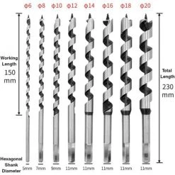 MEZHENG 8pcs 230mm Hexagonal Acier Au Tailleur De Bit De Bit De Foret à Bois Usiné Perceuse De Perforation De Porte De Perforation De Porte De Porte D'alésage De Porte D'alésage Gaodpz -Perceuse Soldes 2022 64119535 3
