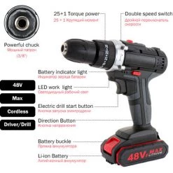 REDCORINGE Perceuse Visseuse Sans Fil 48VF,1 Batteries,2 Vitesses -Perceuse Soldes 2022 64130705 4