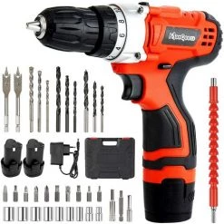 HAZEL Perceuse Sans Fil 12.6v, Visseuse à Percussion (18+1 Réglage Du Couple, Mandrin Métallique 3/8", 2 Vitesses, 2 Batteries Li-ion 1500mah, Chargeur Rapide)