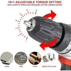 HAZEL Perceuse Sans Fil 12.6v, Visseuse à Percussion (18+1 Réglage Du Couple, Mandrin Métallique 3/8", 2 Vitesses, 2 Batteries Li-ion 1500mah, Chargeur Rapide) -Perceuse Soldes 2022 64196658 4