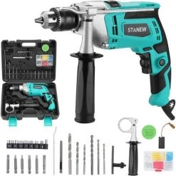 Perceuse à Percussion Filaire 850w, STANEW Poignée Rotative à 360°, Perforateur Taille De Mandrin 0-13mm,Brique,Bois,Acier - Vert -Perceuse Soldes 2022 64382526 3