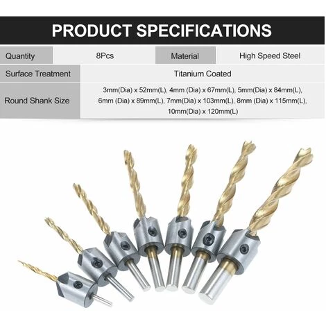 LIFCAUSAL Lot De 8 Outils De Forage à Chanfrein Pour Le Travail Du Bois Comprenant 7 Forets à Fraiser à Trois Points + Clé En L Forets à Bois En Acier à Grande Vitesse Forets Plaqués Titane Pour Le Forage Du Bois 7 LIFCAUSAL Lot De 8 Outils De Forage à Chanfrein Pour Le Travail Du Bois Comprenant 7 Forets à Fraiser à Trois Points + Clé En L Forets à Bois En Acier à Grande Vitesse Forets Plaqués Titane Pour Le Forage Du Bois – Image 5