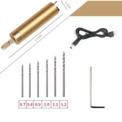 CATHERINE Mini Perceuses Électriques, 5V Portable Perceuse USB Avec Un Ensemble De Forets De 0,7/0,8/0,9/1,0/1,1, 1,2 Mm+1 Pilote Hexagonal Artisanat Outils Rotatifs Pour Papier Plastique En Bois(Doré) -Perceuse Soldes 2022 64934391 2
