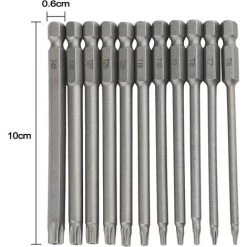 MèREÉTERNEL Lot De 11 Embouts Torx Longs 1/4" 100 Mm,embouts Longs Pour Tournevis Et Visseuse électrique,de Long Aimanté Tête D'étoile T6-T40 Hexagonal Tige électrique Torx Jeu D'outils De Tournevis Ternel -Perceuse Soldes 2022 65182880 3