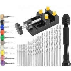 PREMIER 37 Pièces Mini Perceuse Modelisme à Main, Précision Pin Vise En Aluminium, Mini-forets PCB De 0,3-1,2 Mm Foret Fraise Twist 0,5-3,0mm, Outils De Forage à Main Pour DIY Sculpture Bois