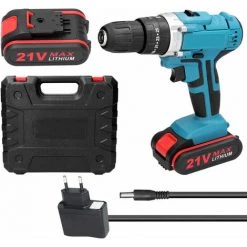 LITZEE Perceuse Perceuse électrique Multifonctionnelle 21v Avec Tête De Coupe - EU Plug 2pcs Batteries Perceuse