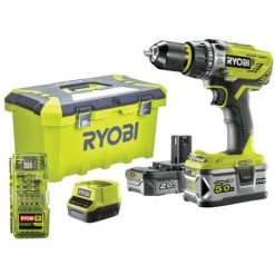 Pack RYOBI Perceuse-visseuse à Percussion 18V OnePlus - 1 Batterie LithiumPlus 5.0Ah - 1 Batterie LithiumPlus 2.0Ah - Chargeur Rapide - Coffret De 55 Accessoires