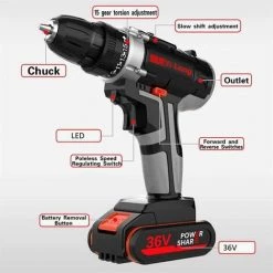 FVO Batterie Au Lithium Domestique Perceuse Électrique Multifonctionnelle Pour Pistolet Perceuses À Main De Qualité Industrielle 36V Tournevis Sans Fil Pilotes De Perceuse Électrique