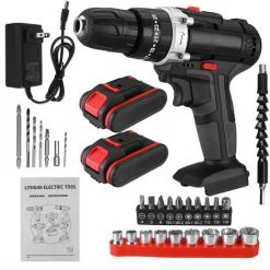 AUGIENB 3 En 1 Perceuse à Percussion Visseuse Sans Fil 25-28Nm BLMIATKO 48V 2 Batteries Avec Accessoires