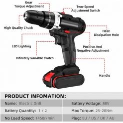 AUGIENB 3 En 1 Perceuse à Percussion Visseuse Sans Fil 25-28Nm BLMIATKO 48V 2 Batteries Avec Accessoires -Perceuse Soldes 2022 66407124 3