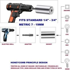 MèREÉTERNEL Tournevis électrique à Extension à Angle Droit De 105 Degrés Attache De Perceuse 1/4" Embout Magnétique Hexagonal De 6 Mm + Douilles Universelles à Rochet De 7 à 19 Mm Ternel -Perceuse Soldes 2022 67144123 4
