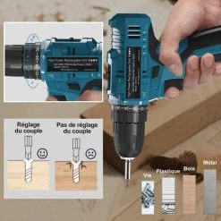 GGNRALNY Perceuse Visseuse Sans Fil 16.8V, 33PCS Kit Perceuse Sans Fil, 30Nm, 2 Vitesses, Mandrin Métal 10mm, Perceuse Visseuse Avec 2 Batteries 1500mAh, Lumières LED, Perceuse Percussion Pour Bricolage -Perceuse Soldes 2022 67354445 2