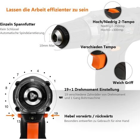 PEDY Perceuse Visseuse Sans Fil 12V, Perceuse Electrique 19+1 Réglage Du Couple Avec 22pcs Accessoires, Batterie Rechargeable Li-ion 2000mAh, Chargeur Rapide 1h, Couple Max 27N.m, PCD01B 5 PEDY Perceuse Visseuse Sans Fil 12V, Perceuse Electrique 19+1 Réglage Du Couple Avec 22pcs Accessoires, Batterie Rechargeable Li-ion 2000mAh, Chargeur Rapide 1h, Couple Max 27N.m, PCD01B – Image 3