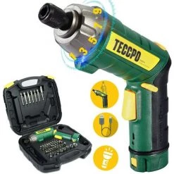 JOORRT Visseuse Sans Fil, Tournevis électrique Avec 45 Accessoires, Vitesse Maximale 180 Tr/min, Chargeur USB 2000mAh, 9+1 Réglages Du Couple, 6Nm Et 2 Position Poigne Reglable, LED, Boîte Compacte