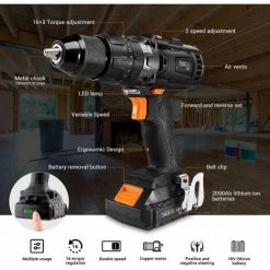 GIZCAM Perceuse à Percussion 2.0Ah Li-batterie Accessoire De Perceuse à Percussion -Perceuse Soldes 2022 67697333 3