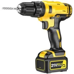 LLOVE Perceuse Visseuse Sans Fil, Perceuse à Percussion 21V MAX - Mandrin 3/8", Couple 29N.M, Embrayage 23+1, 2 Vitesses, 2 Piles, LED Intégrée - Pour Percer Le Mur, Le Bois, Le Métal