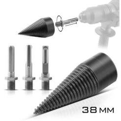 STAHLWERK Mèche à Fendre Fendeuse De Bûches Cône De Perçage 38 Mm Pour Perceuse Sans Fil Et électrique Pour Fendre Le Bois De Chauffage